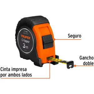 Wincha Flexometro Griper 3M con TPR, cinta medicion ambos lados, carcasa ABS, FH-3ME 15387 Truper