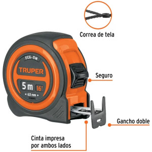 Wincha Flexometro Compactas 5M con TPR, cinta medicion ambos lados, carcasa ABS, FCG-5M 12772 Truper