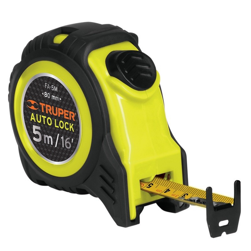  Wincha Flexometro Auto-Lock 5M con TPR, cinta medicion ambos lados, carcasa ABS, FA-5M 10747 Truper 13.305085 Wincha Flexometro