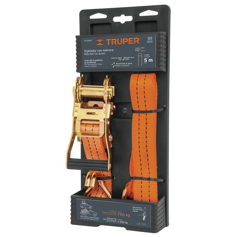  Sujetadores de Carga con Ratchet, Carga Maxima 2250kg, ideal para Trailers y Camiones, SU-2250C 19283 Truper 34.745763 Sujetado