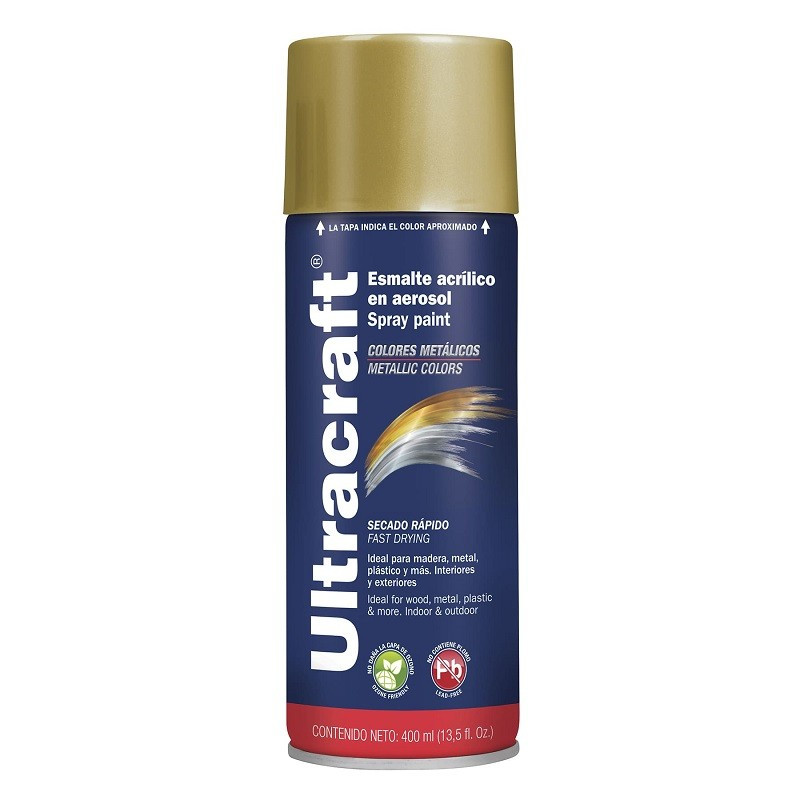  Pintura en Spray Ultracraft Oro Metalico, 400ml, secado rapido libre de Plomo, PA-OR-U 40028 Truper 5.59322 Pintura en Spray Ul