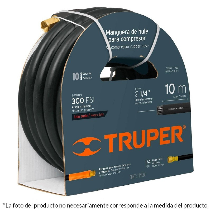 Manguera para compresor de Alta Presion de Hule 3/8" Conector Movil 10 m, MAN-AP-10-3/8 19016 Truper 62.711864 Manguera para co