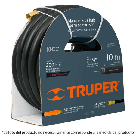  Manguera para compresor de Alta Presion de Hule 3/8" Conector Movil 10 m, MAN-AP-10-3/8 19016 Truper 62.711864 Manguera para co