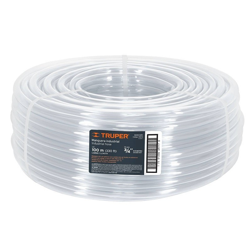  Manguera Industrial 3/4" Espesor 2mm, 100 Metros Peso 16Kg, MAN-3/4I 19870 Truper 262.711864 Manguera Industrial 3/4" Espesor 2