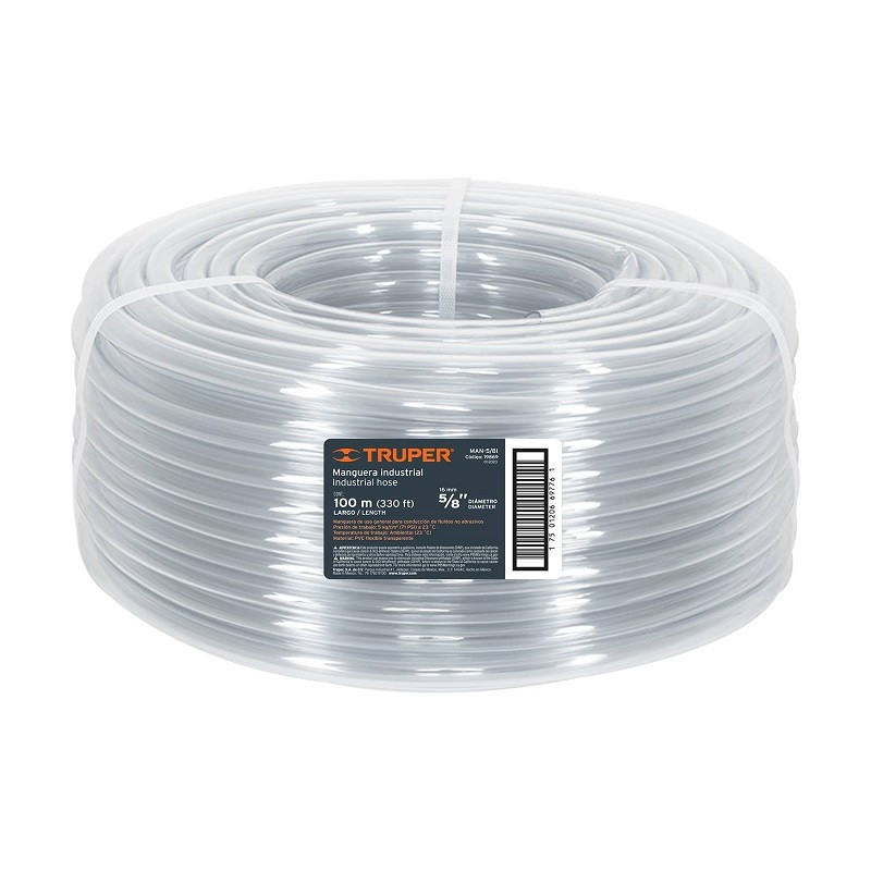  Manguera Industrial 5/8" Espesor 2mm, 100 Metros Peso 14Kg, MAN-5/8I 19869 Truper 216.101695 Manguera Industrial 5/8" Espesor 2