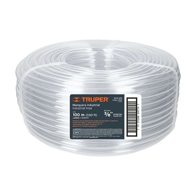  Manguera Industrial 3/8" Espesor 1.5mm, 100 Metros Peso 6.5Kg, MAN-3/8I 19867 Truper 96.610169 Manguera Industrial 3/8" Espesor