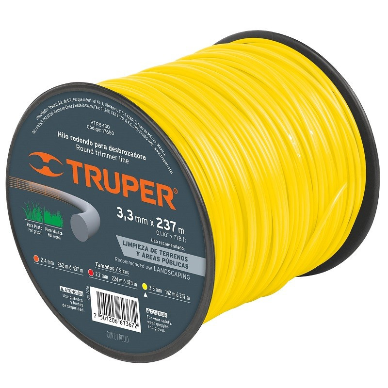  Hilo Redondo para desbrozadora 3.3mm x237M Carrete, HTR5-105 17650 Truper 82.20339 Hilo Redondo para desbrozadora 3.3mm x237M C