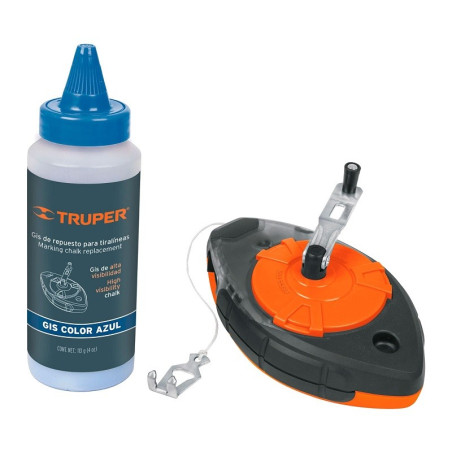  Tiralinea Plastico 30m, con repuesto, bobinado rapido, Incluye Bote de Gis, TL-100 18575 Truper 24.576271 Tiralinea Plastico 30