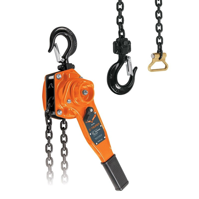  Tecle Industrial 3/4 Toneladas con Ratchet, Doble Trinquete, Mango con grip, Peso 6.4kg, POPA-3/4 16840 Truper 282.20339 Tecle 