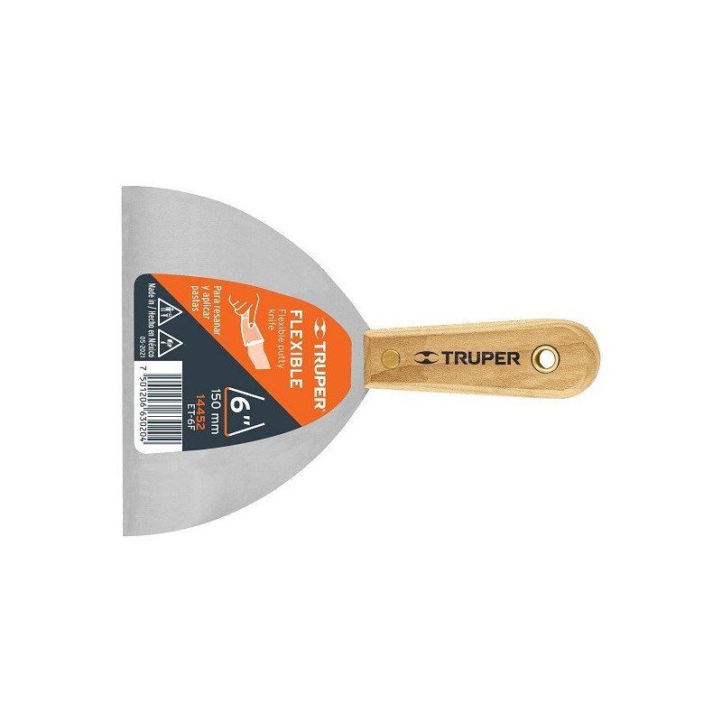  Espatula Flexible 6" Mango de Hickory Americano, acero alto carbono, Hoja Desbastada y Templada, ET-6F 14452 Truper 11.694915 E