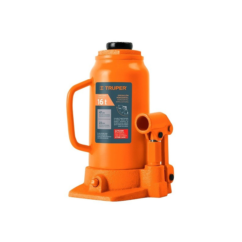  Gata de Botella 16 Toneladas, Con Tornillo de Extension, Altura Max 475 mm, GAT-16 14820 Truper 148.305085 Gata de Botella 16 T