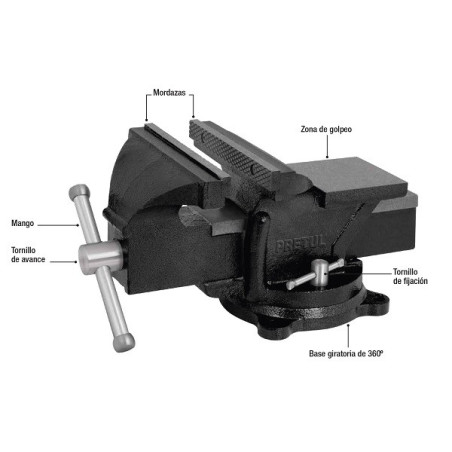  Tornillo de Banco Industrial Ancho de Mordaza 4", Apertura Max 4" Peso 4.6kg, TB-4P 26039 Pretul 97.457627 Tornillo de Banco In