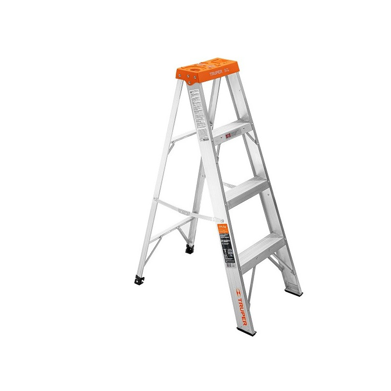  Escaleras de Tijera 4 Peldaños T2 Max2.4m P4kg Aluminio, Truper 10435 161.016949 Escalera 4 Peldaños Tipo Tijera con Bandeja, 1