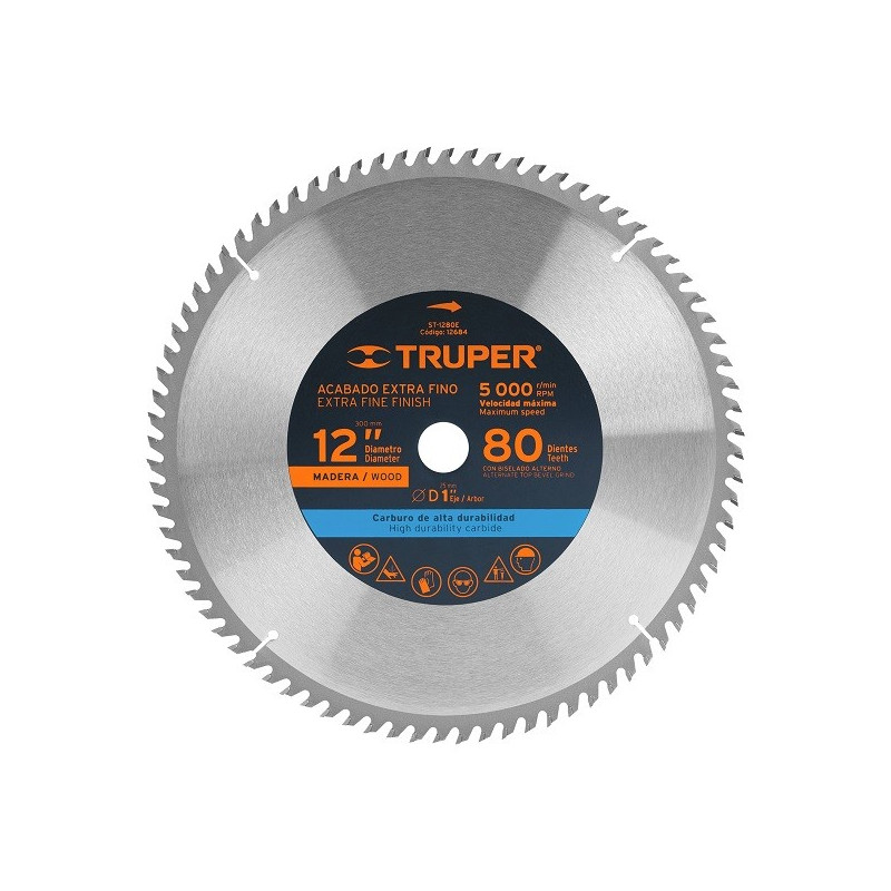  Discos Sierra para Madera 12" Centro 1", 80 Dientes de carburo de tungsteno, ST-1280E 12684 Truper 66.101695 Disco Sierra para 