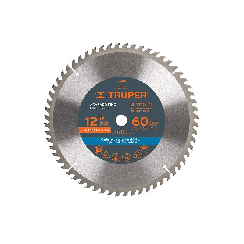  Discos Sierra para Madera 12" Centro 1", 60 Dientes de carburo de tungsteno, ST-1260E 18312 Truper 61.016949 Disco Sierra para 