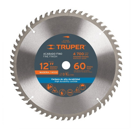  Discos Sierra para Madera 12" Centro 1", 60 Dientes de carburo de tungsteno, ST-1260E 18312 Truper 61.016949 Disco Sierra para 