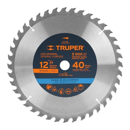  Discos Sierra para Madera 12" Centro 1", 40 Dientes de carburo de tungsteno, ST-1240E 18311 Truper 50.847458 Disco Sierra para 