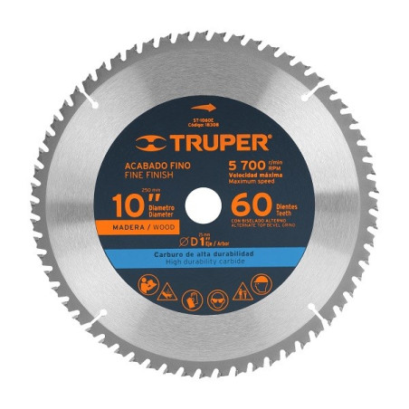  Discos Sierra para Madera 10" Centro 1", 60 Dientes de carburo de tungsteno, ST-1060E 18308 Truper 40.677966 Disco Sierra para 