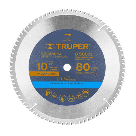  Discos Sierra para Madera 10" Centro 5/8", 80 Dientes de carburo de tungsteno, ST-1080 12683 Truper 50.847458 Disco Sierra para