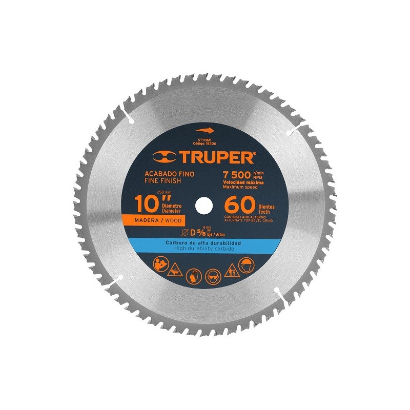  Discos Sierra para Madera 10" Centro 5/8", 60 Dientes de carburo de tungsteno, ST-1060 18306 Truper 40.677966 Disco Sierra para