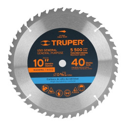  Discos Sierra para Madera 10" Centro 5/8", 40 Dientes de carburo de tungsteno, ST-1040 18305 Truper 36.440678 Disco Sierra para