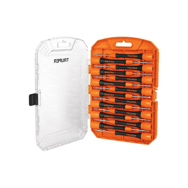  Juego con 15 Desarmadores Joyero, MPlastico Ergonomico, uso electronica y Presicion, Truper 14205 33.898305 Desarmador de joyer
