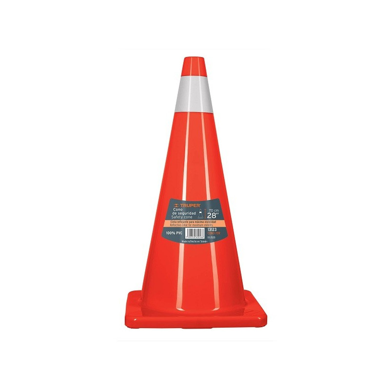  Conos de Precaucion 70 cm con Reflejante 10 cm de PVC, Resistente a Impactos, Peso 2.50 kg, CONO-70R 13123 Truper 61.016949 Con