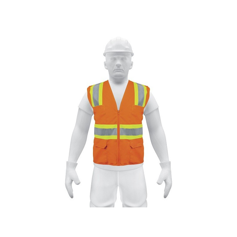  Chaleco de Seguridad Unitalla Naranja Cintas Dobles 2" con cierre y 6 Bolsillos Alta Visibilidad, CHS-700N 13475 Truper 18.6440