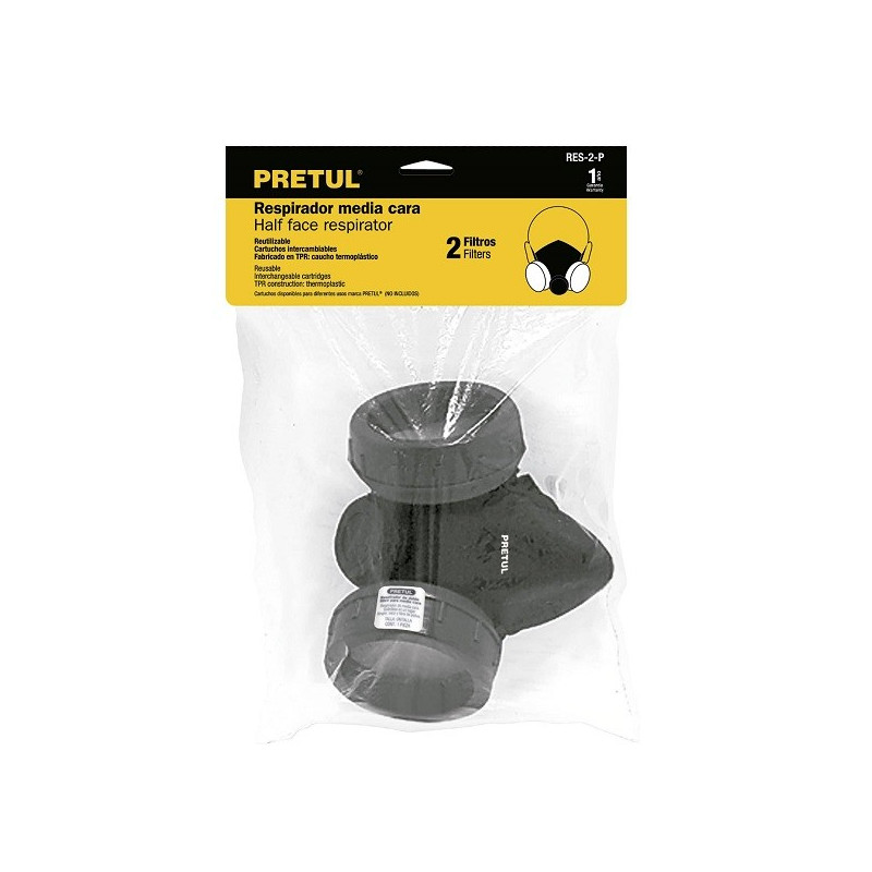  Respirador 2 Filtros Sin Cartuchos incluye Valvula de Exhalacion, Bandas Elasticas Ajustable, RES-2-P 23391 Pretul 22.881356 Re