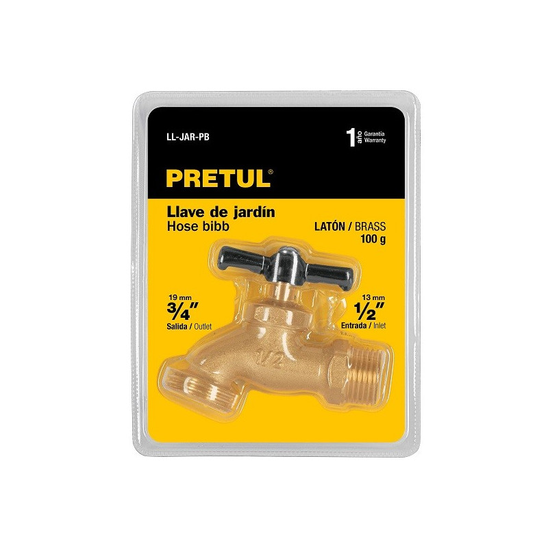  Caño para Jardin Conexion Roscada Macho 1/2" Salida 3/4", de Laton 100g En Blister, LL-JAR-PB 23145 Pretul 8.898305 Caño para J