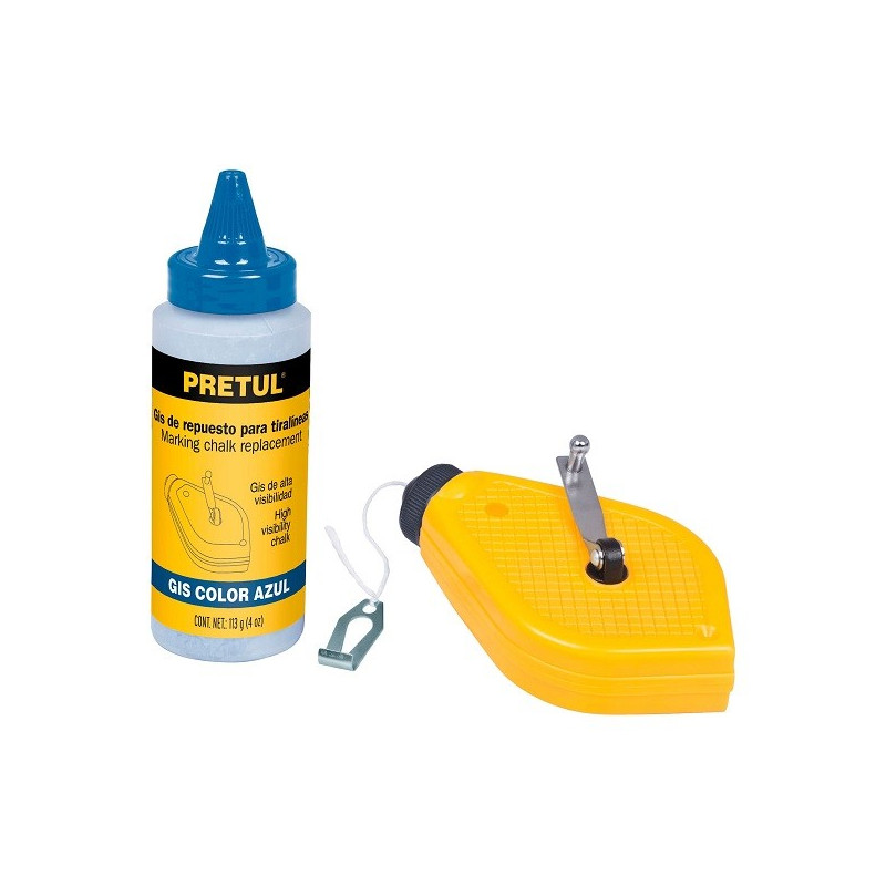  Tiralinea Plastico 15m, con repuesto, bobinado rapido, Incluye Bote de Gis, TL-50P 28574 Pretul 9.661017 Tiralinea Plastico 15m