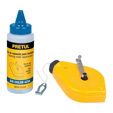  Tiralinea Plastico 15m, con repuesto, bobinado rapido, Incluye Bote de Gis, TL-50P 28574 Pretul 9.661017 Tiralinea Plastico 15m