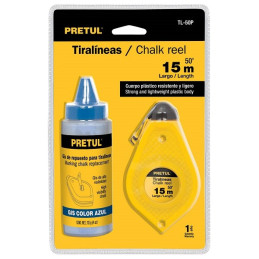  Tiralinea Plastico 15m, con repuesto, bobinado rapido, Incluye Bote de Gis, TL-50P 28574 Pretul 9.661017 Tiralinea Plastico 15m