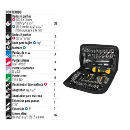  Juego de herramientas 83 Piezas con Estuche de Plastico, Encastre 1/4 " y 3/8", SET-85 22984 Pretul 73.728814 Juego de herramie
