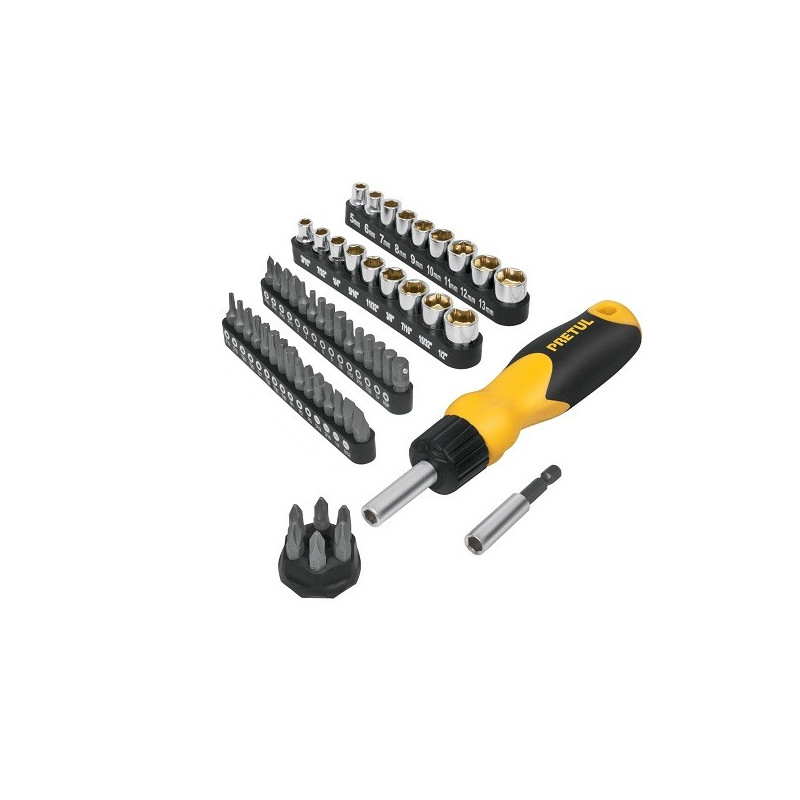 Juego Desarmadores Multipunta 35 Puntas y 18 dados Tipo Ratchet, Porta puntas Magnetico , AUTO-61 22976 Pretul 35.59322 Juego D