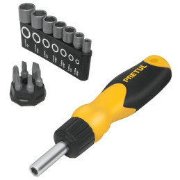  Juego Desarmadores Multipunta 6 Puntas y 7 dados Tipo Ratchet, PPMagnetico Acero al Cromo Vanadio, DES-14P 22974 Pretul 18.6440
