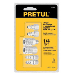  Juego de Acoples y Conectores de Acero Cromado 6 Piezas, Cuerda 1/4 NPT, CORAL-6P 27030 Pretul 15.932203 Juego de Acoples y Con