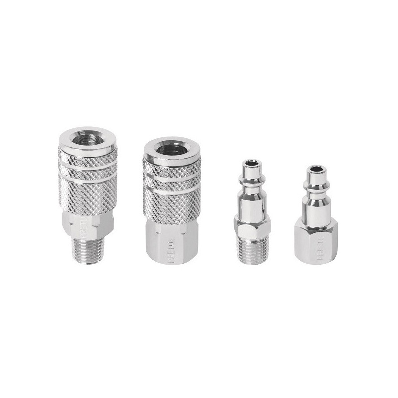  Juego de Acoples y Conectores de Acero Cromado 4 Piezas, Cuerda 1/4 NPT, CORAL-4P 27020 Pretul 13.983051 Juego de Acoples y Con