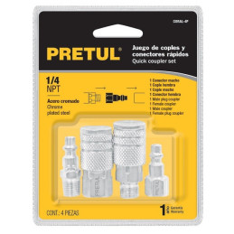  Juego de Acoples y Conectores de Acero Cromado 4 Piezas, Cuerda 1/4 NPT, CORAL-4P 27020 Pretul 13.983051 Juego de Acoples y Con