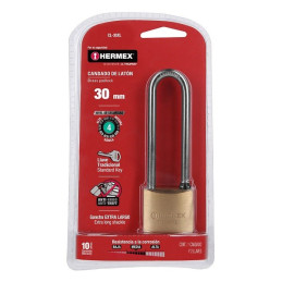  Candados 30mm S4 ExtraLargo 2llaves Hermex 43440 11.355932 Candado Pulido de Alta seguridad extra largo 30mm Seguridad 4, Inclu
