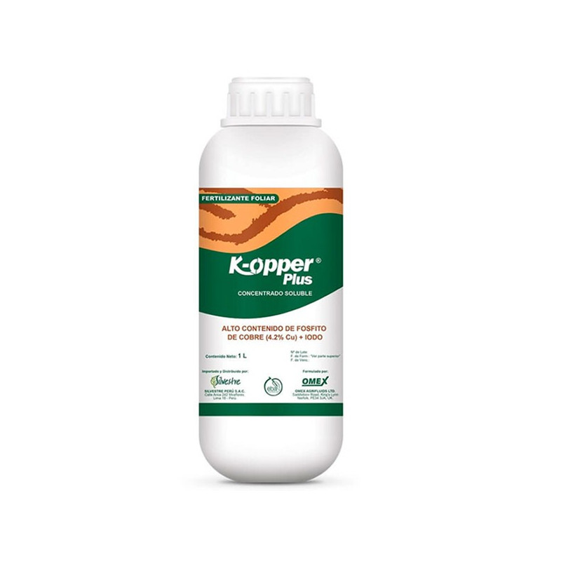  Kopper Plus 1L, Sulfato de Cobre Pentahidratado, Inductor de fitoalexinas, Silvestre 94.067797 Kopper Plus 1L, Sulfato de Cobre