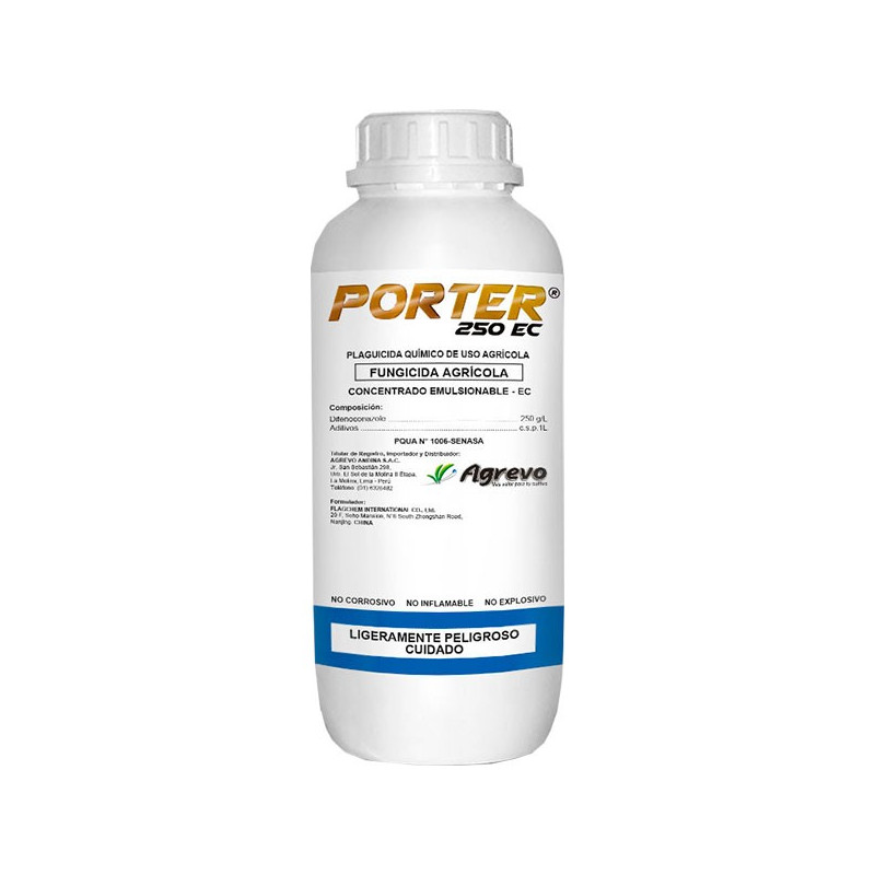  Porter 1L, Difenoconazole 25 EC, Agrevo 101.694915 Porter 1L, Difenoconazole 25 EC, Agrevo
Es un fungicida perteneciente al gru