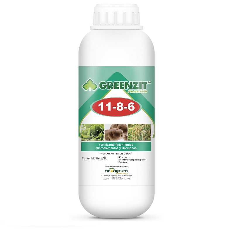  Greenzit 11-8-6 1L, Fertilizante foliar macroelementos primarios N-P-K, Neoagrum 22.881356 Greenzit 11-8-6 1L, Fertilizante fol