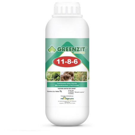  Greenzit 11-8-6 1L, Fertilizante foliar macroelementos primarios N-P-K, Neoagrum 22.881356 Greenzit 11-8-6 1L, Fertilizante fol
