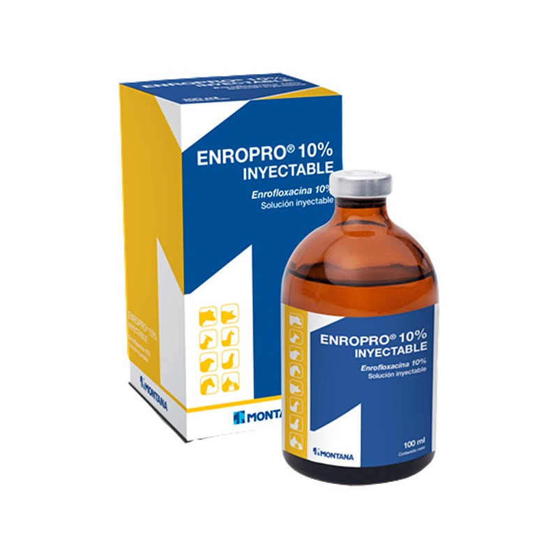  Enropro 10% 100ml, Enrofloxacina, Antibiotico Inyectable Infecciones Respiratorias, Digestivas, Mamarias, Montana 41.525424 Enr