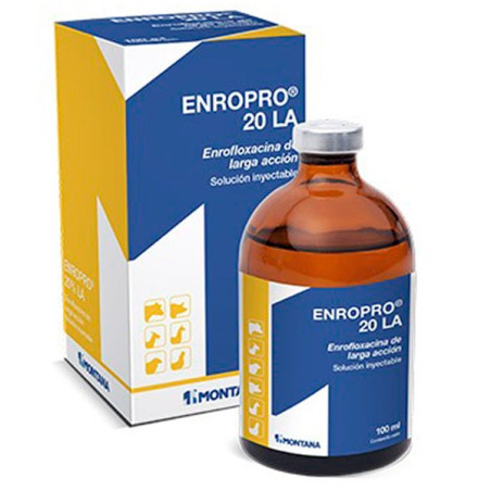  Enropro 20 LA 50ml, Enrofloxacina, Antibiotico Infecciones Respiratorias, Digestivas, Mamarias, Montana 31.355932 Enropro 20 LA