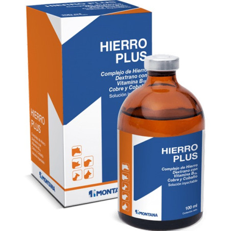 Hierro Plus 50ml, Complejo de Hierro Dextrano Vitamina B12 Cobre y Cobalto, Solucion Inyectable, Montana 19.491525 Hierro Plus 