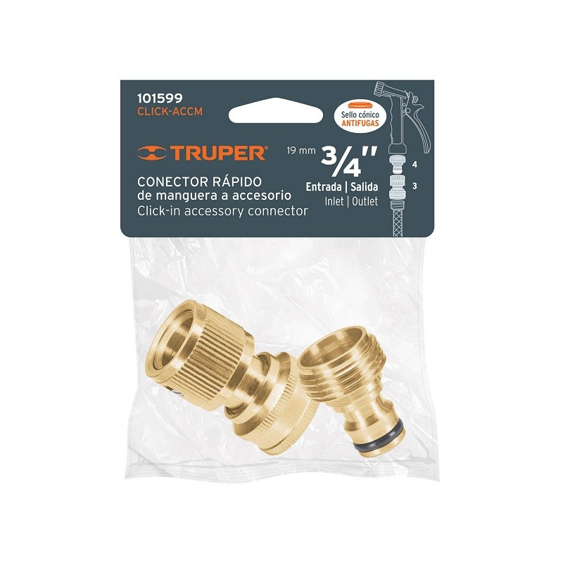 Conectores Rapidos Sistema Click E3/4 2Piezas, Truper 101599 14.661017 Conectores Rapidos Sistema Click E3/4 2Piezas, Truper 10