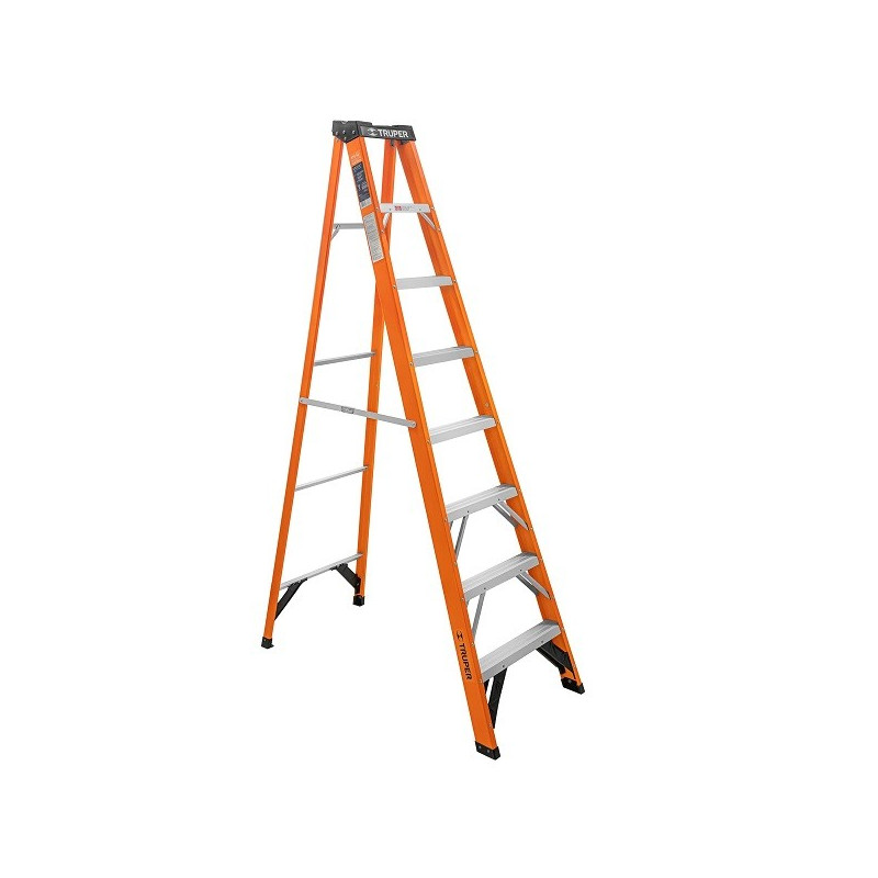  Escaleras de Tijera 7 Peldaños T2 Max3.7m P10.5kg FibraVidrio, Truper 100227 474.576271 Escaleras de Tijera 7 Peldaños A2.4m Ma