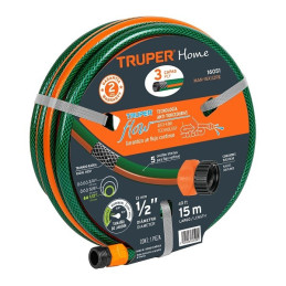  Manguera Reforzada 15M 3Capas 1/2" E1.7mm con Conector, Truper 16051 26.271186 Manguera Reforzada 15M 3Capas 1/2" E1.7mm con Co